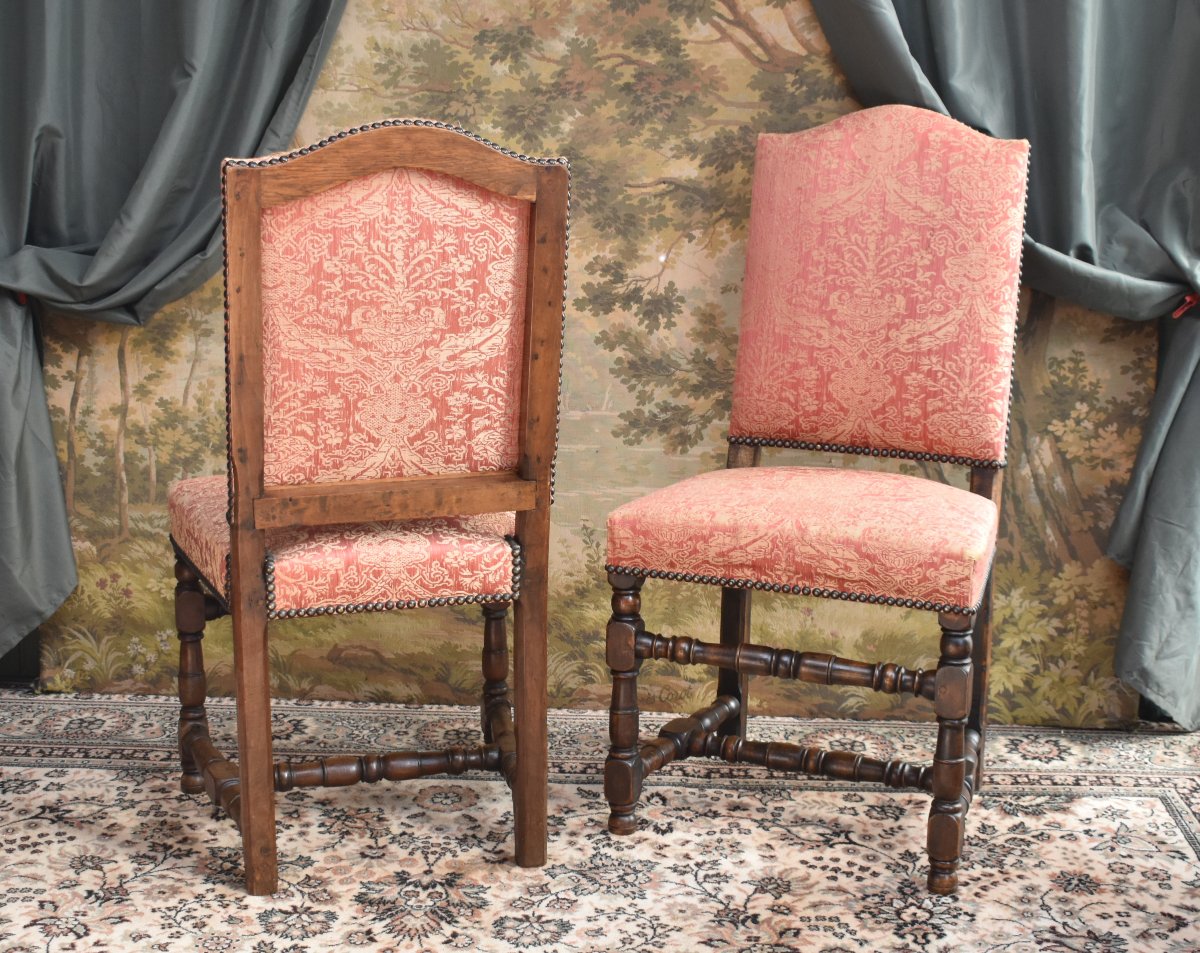 paire de chaises haut dossier Louis XIII - Louis XIV  avec marque d'inventaire , XVIIe et XIXe-photo-4