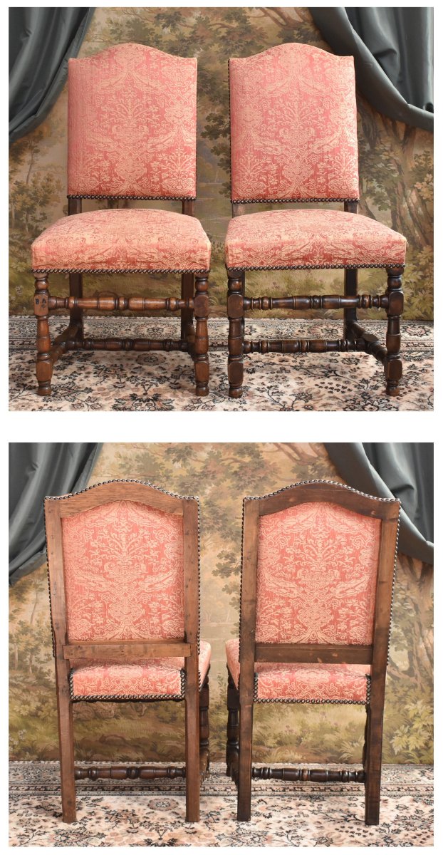 paire de chaises haut dossier Louis XIII - Louis XIV  avec marque d'inventaire , XVIIe et XIXe-photo-1