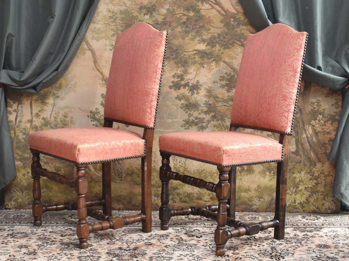 paire de chaises haut dossier Louis XIII - Louis XIV  avec marque d'inventaire , XVIIe et XIXe-photo-2