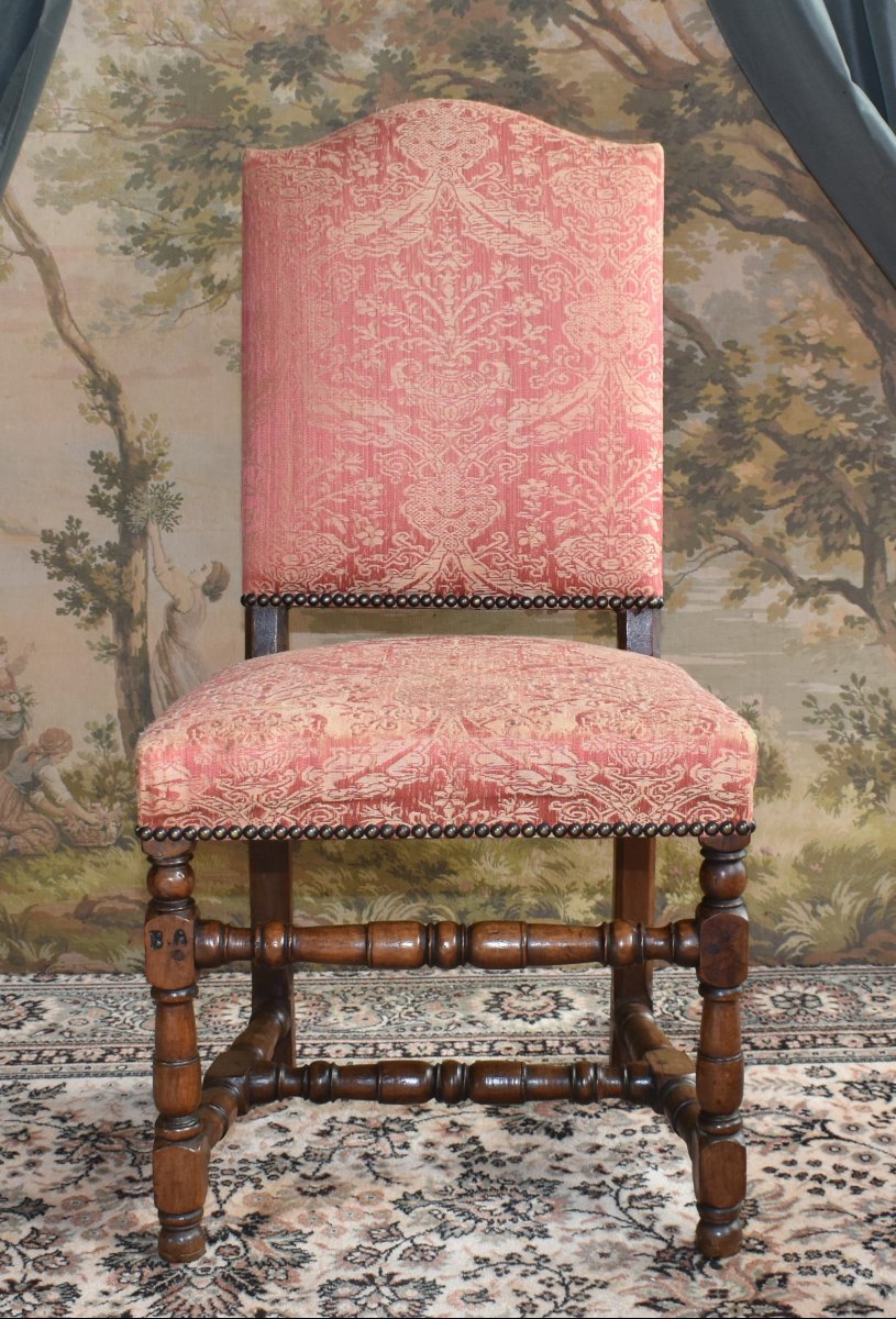 paire de chaises haut dossier Louis XIII - Louis XIV  avec marque d'inventaire , XVIIe et XIXe-photo-4