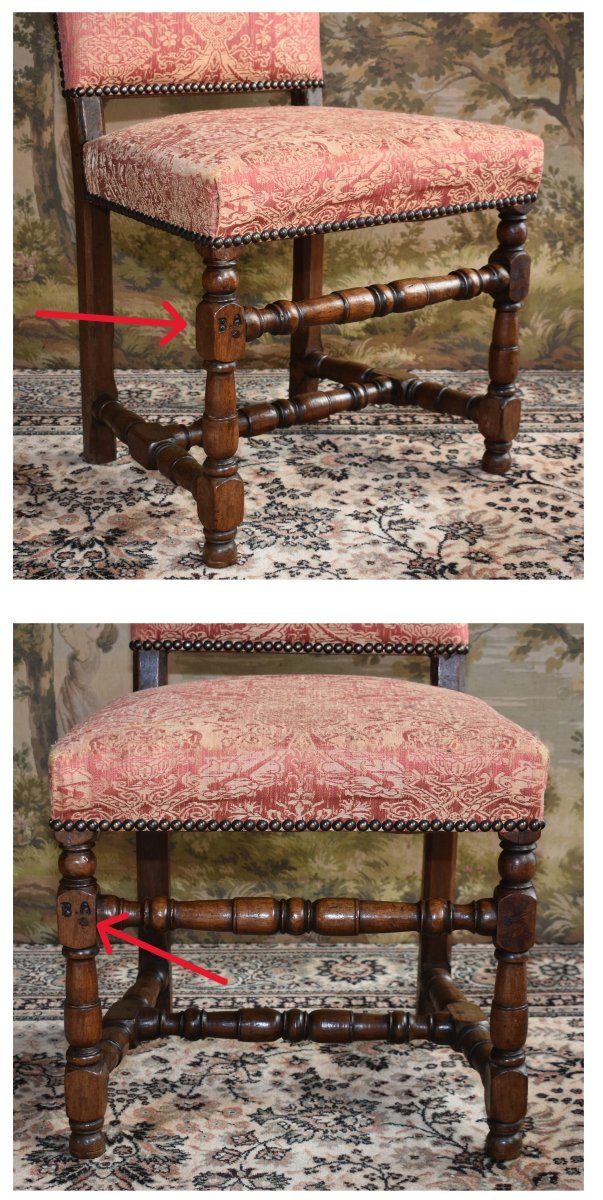 paire de chaises haut dossier Louis XIII - Louis XIV  avec marque d'inventaire , XVIIe et XIXe-photo-5