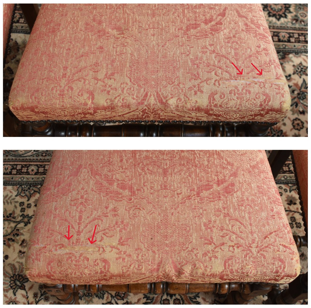 paire de chaises haut dossier Louis XIII - Louis XIV  avec marque d'inventaire , XVIIe et XIXe-photo-6