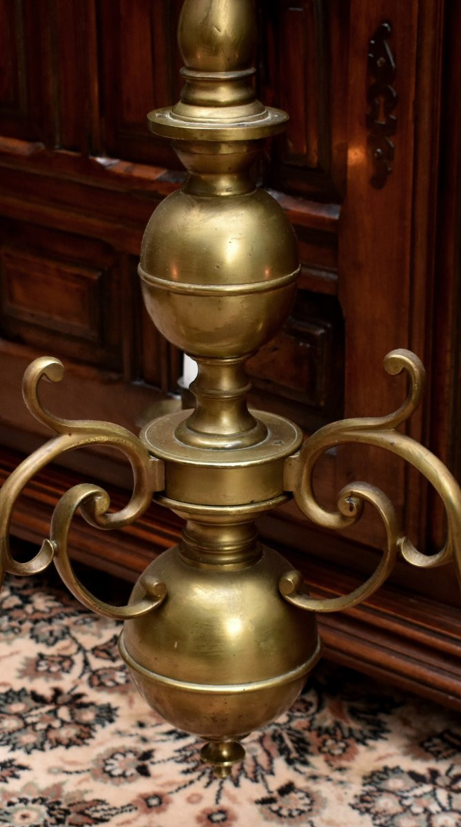 Lustre  en bronze et laiton de style Hollandais à trois bras de lumières, éclairage 3 bougies-photo-6