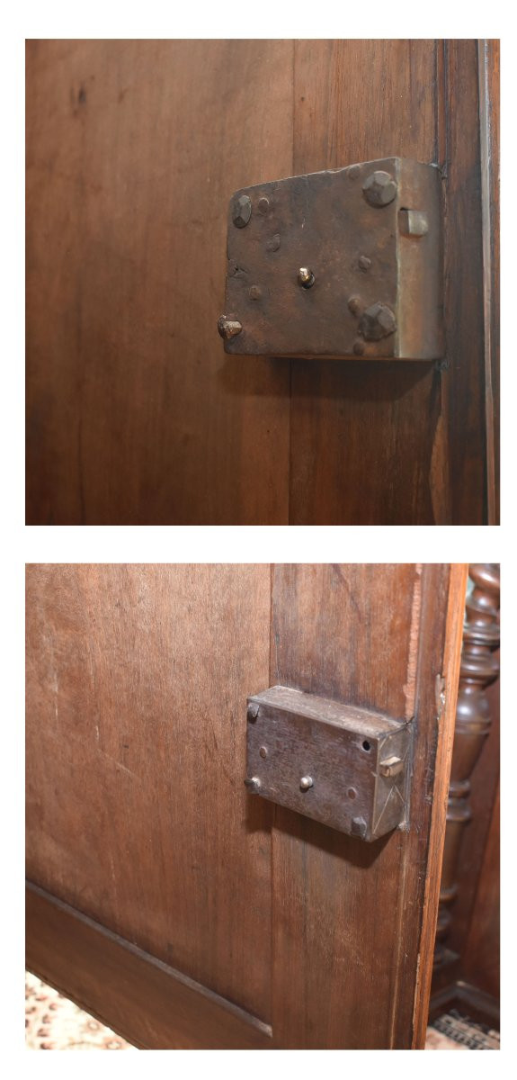 Homme debout Louis XIII  en noyer, cabinet  diminutif, 2 parties, buffet haut retrait , XVIIe -photo-6