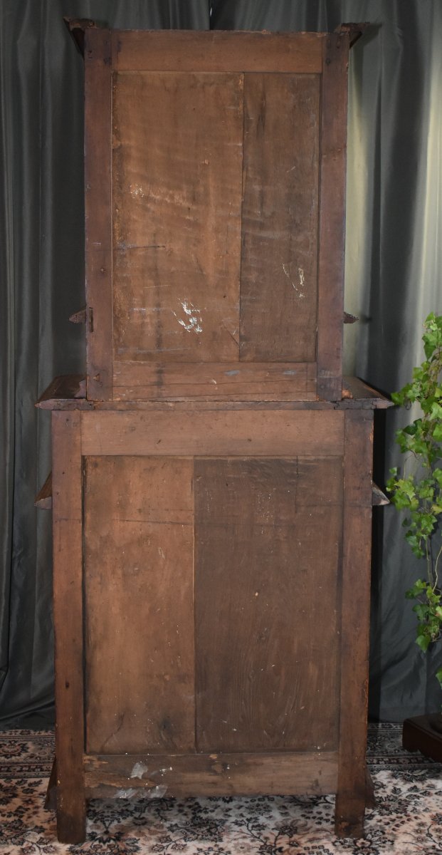 Homme debout Louis XIII  en noyer, cabinet  diminutif, 2 parties, buffet haut retrait , XVIIe -photo-7