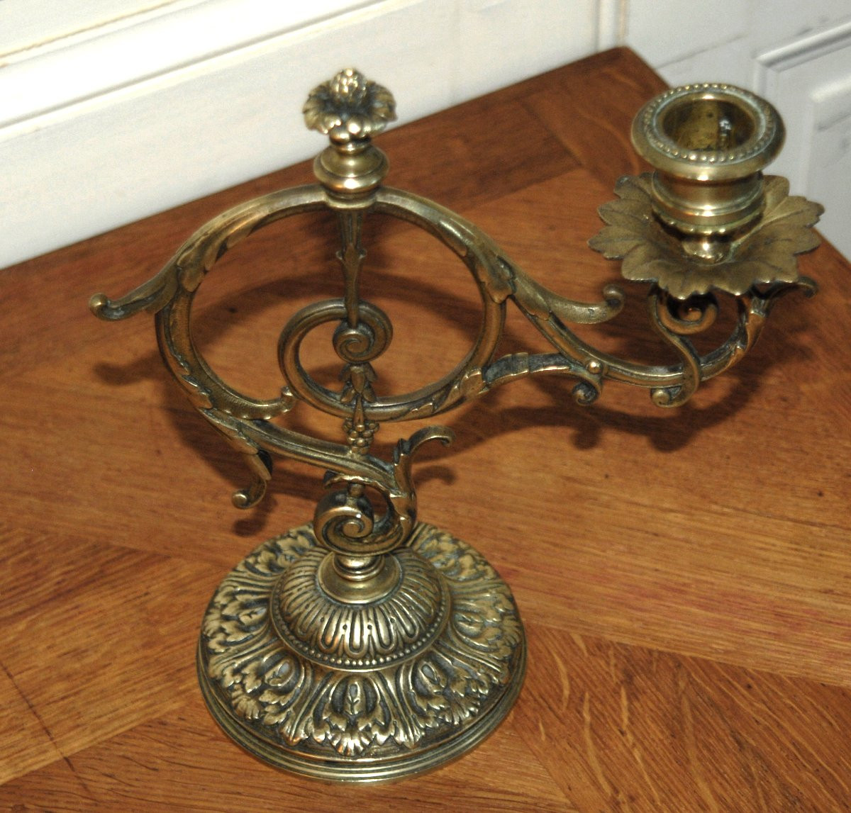 Pair Of Bronze Candlesticks With One Fire, 2 Candlesticks With 2 Arms Of Lights , XIXth Century-photo-2