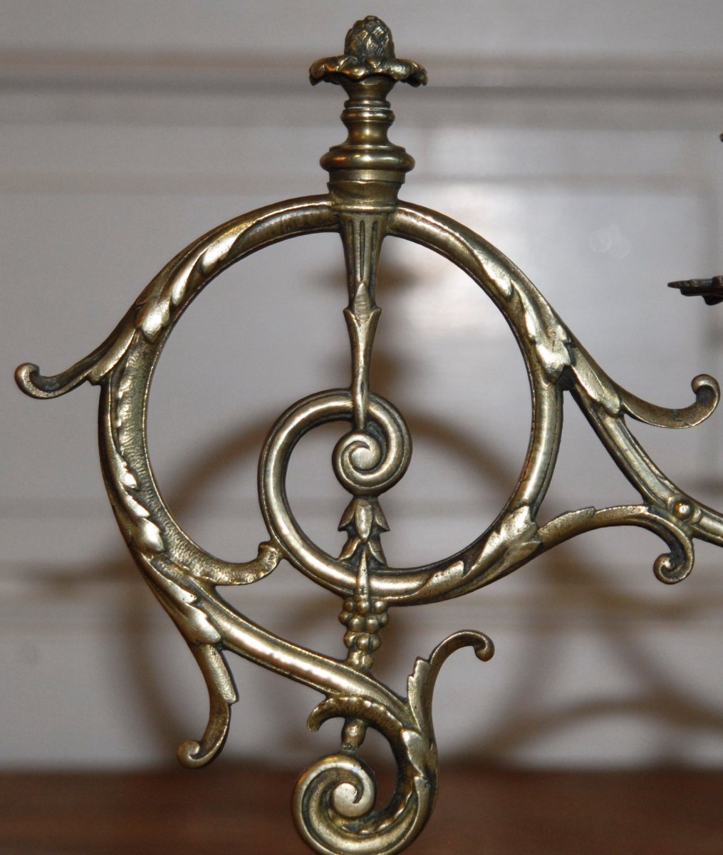 Pair Of Bronze Candlesticks With One Fire, 2 Candlesticks With 2 Arms Of Lights , XIXth Century-photo-3