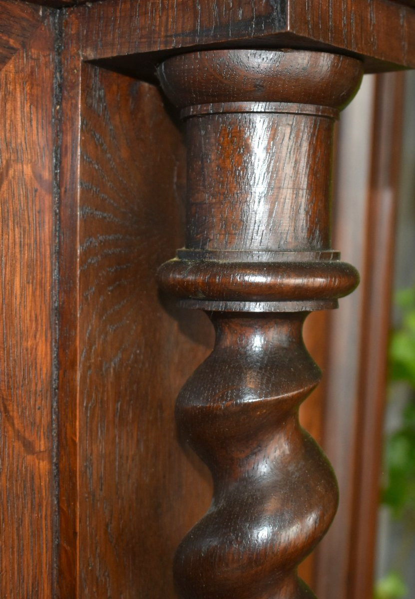 Oak Mirror In Renaissance - Louis XIII Style, 2 Twisted Columns, Satyr Mascaron, 19th Century-photo-7