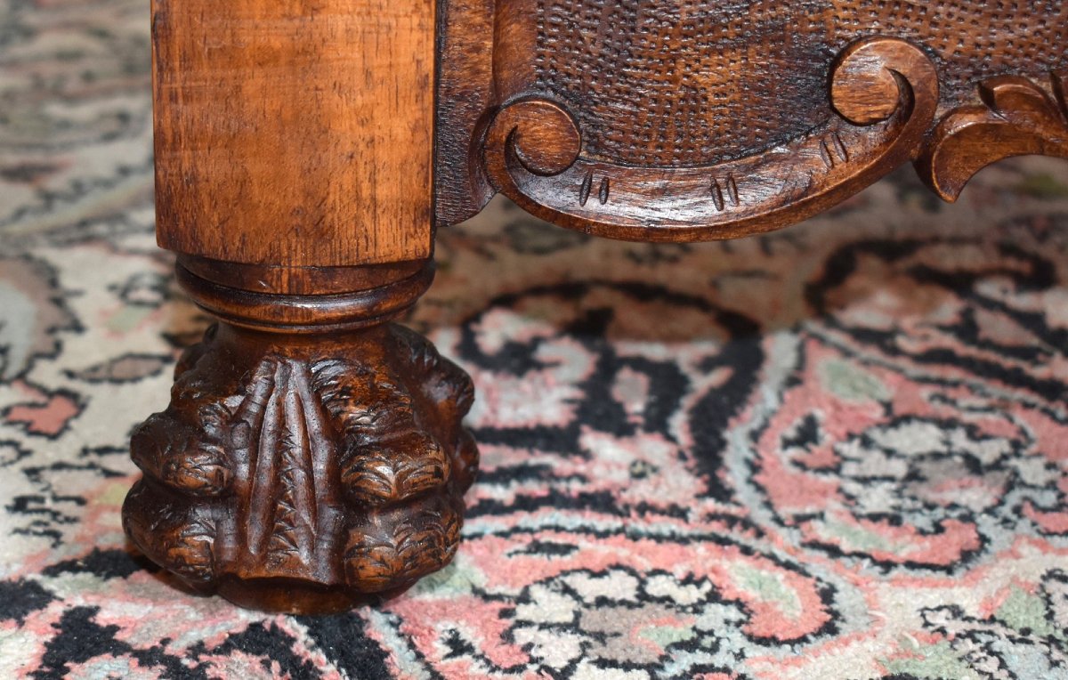 Pair De Chaises De Style Renaissance - Louis XIII En Noyer Massif, Tête Guerrier Antique-photo-3