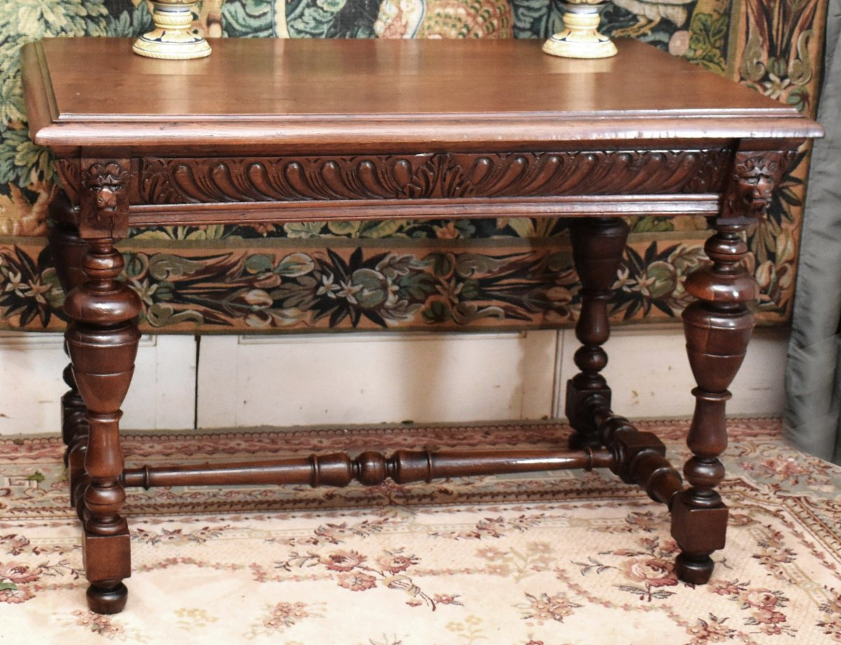 Console de style Renaissance, Bureau en chêne, Table à écrire, table de milieu , salon, XIXe-photo-1