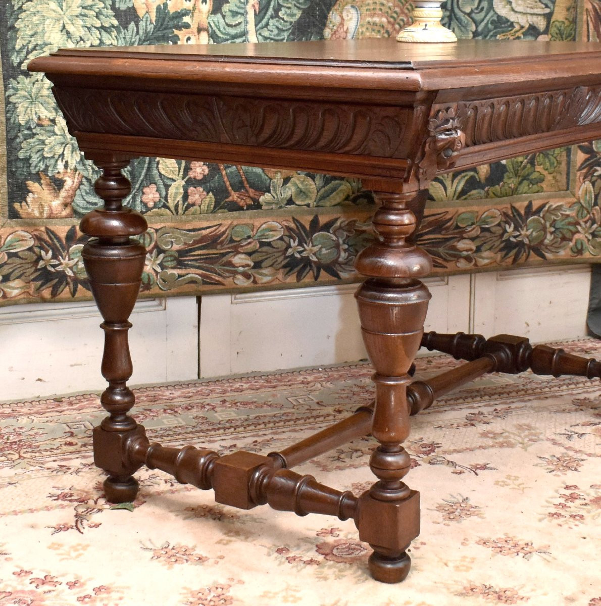 Console de style Renaissance, Bureau en chêne, Table à écrire, table de milieu , salon, XIXe-photo-4
