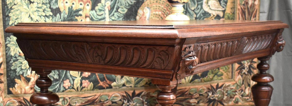 Console de style Renaissance, Bureau en chêne, Table à écrire, table de milieu , salon, XIXe-photo-5