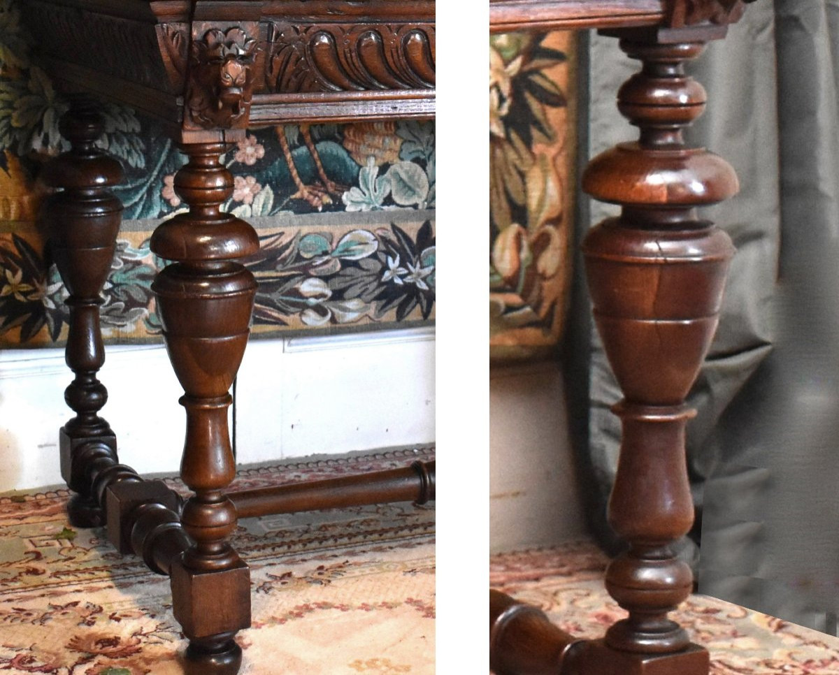 Console de style Renaissance, Bureau en chêne, Table à écrire, table de milieu , salon, XIXe-photo-8