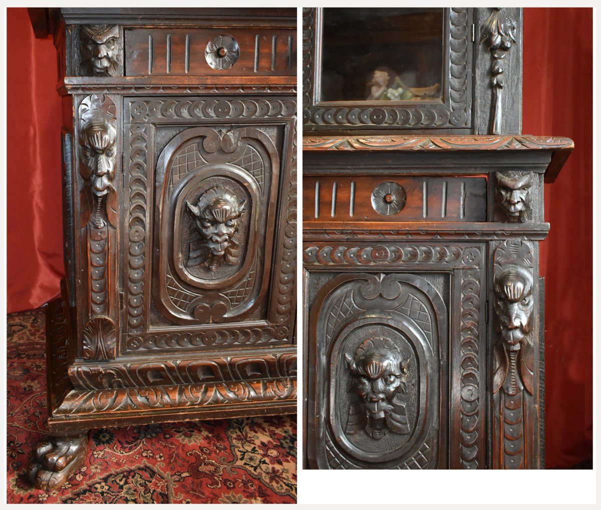Renaissance Style Display Case, Buffet Double-glazed Bookcase, Mascarons, Caryatids-photo-5