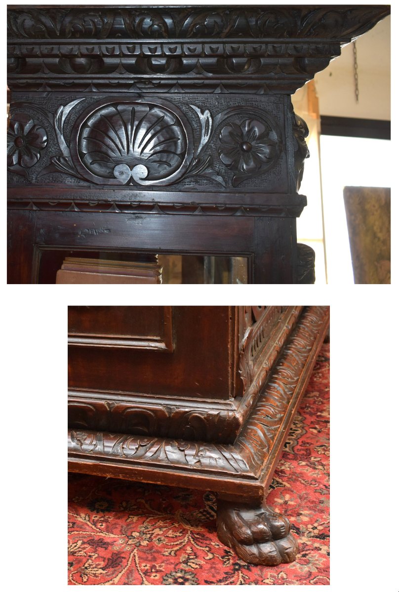 Renaissance Style Display Case, Buffet Double-glazed Bookcase, Mascarons, Caryatids-photo-7