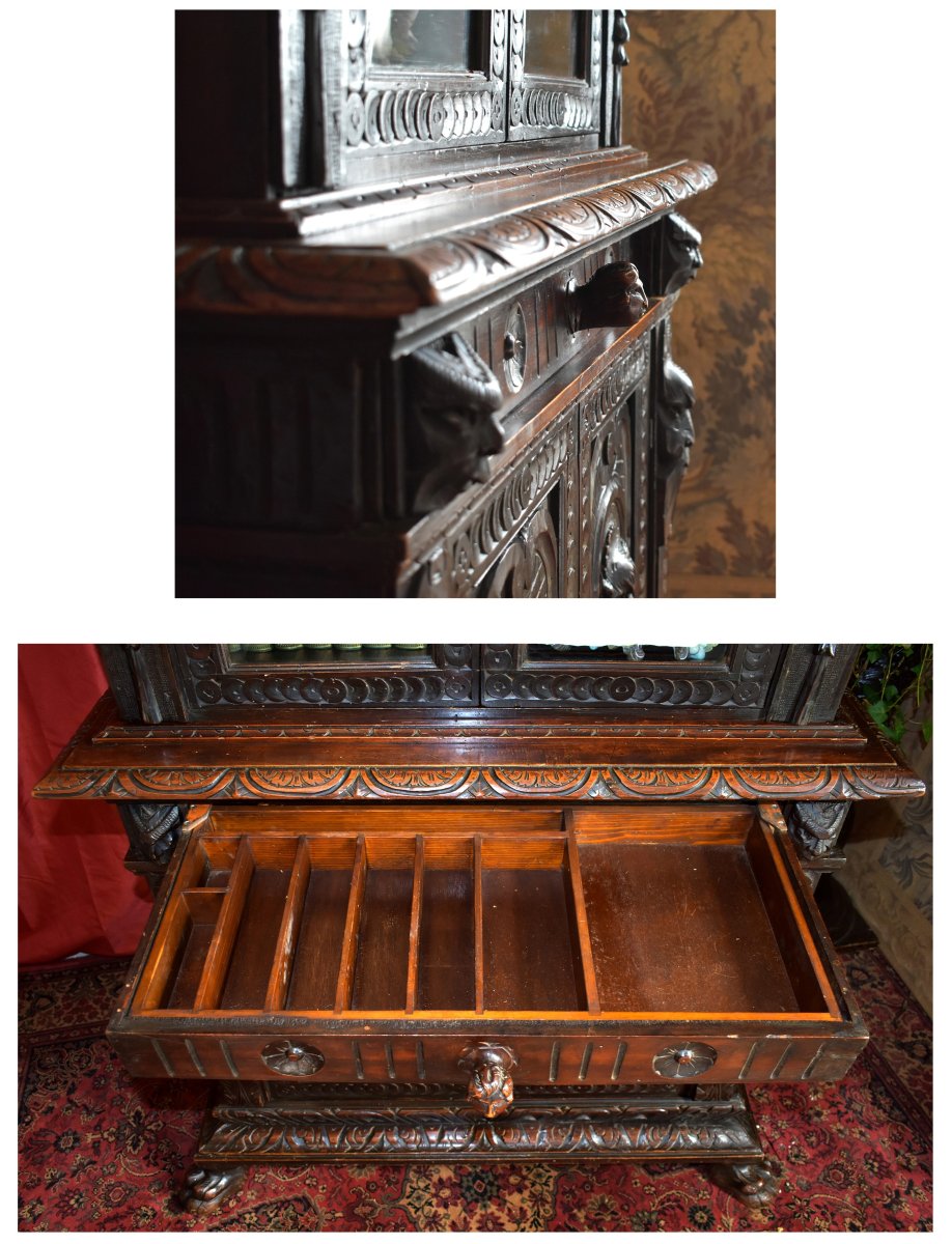 Renaissance Style Display Case, Buffet Double-glazed Bookcase, Mascarons, Caryatids-photo-8