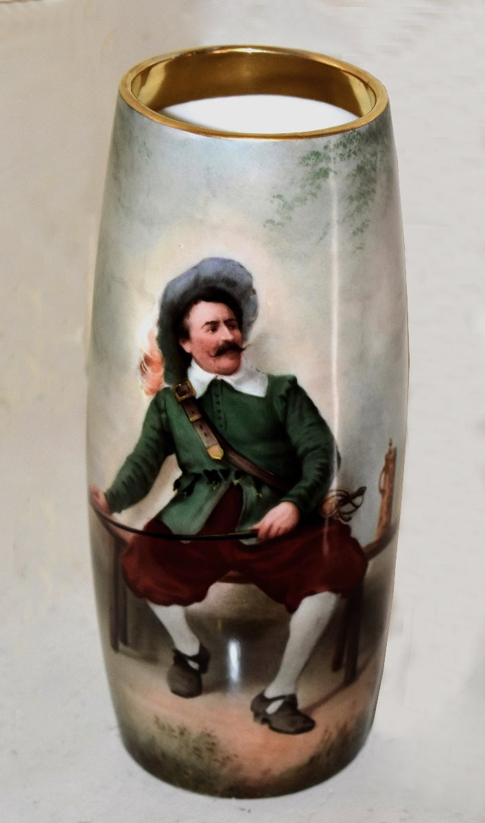  Mavaleix Limoges Porcelain Vase, With Hand-painted Decoration, Musketeer, Soldier, Character-photo-2