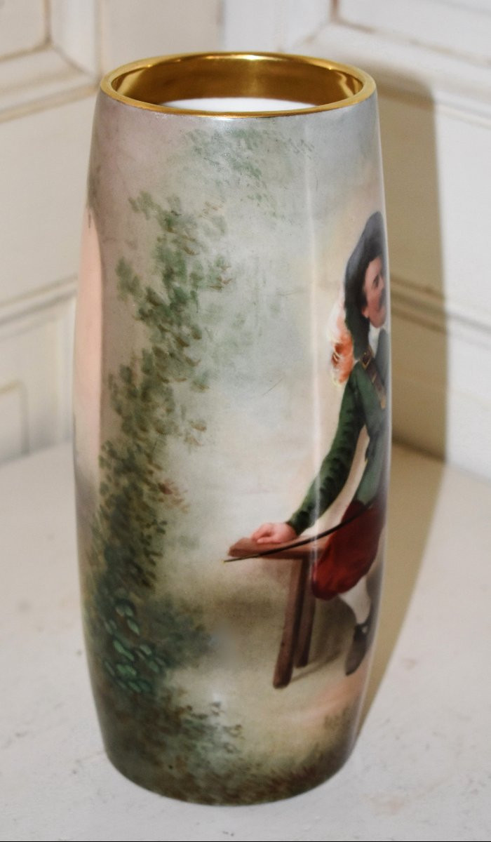  Mavaleix Limoges Porcelain Vase, With Hand-painted Decoration, Musketeer, Soldier, Character-photo-1