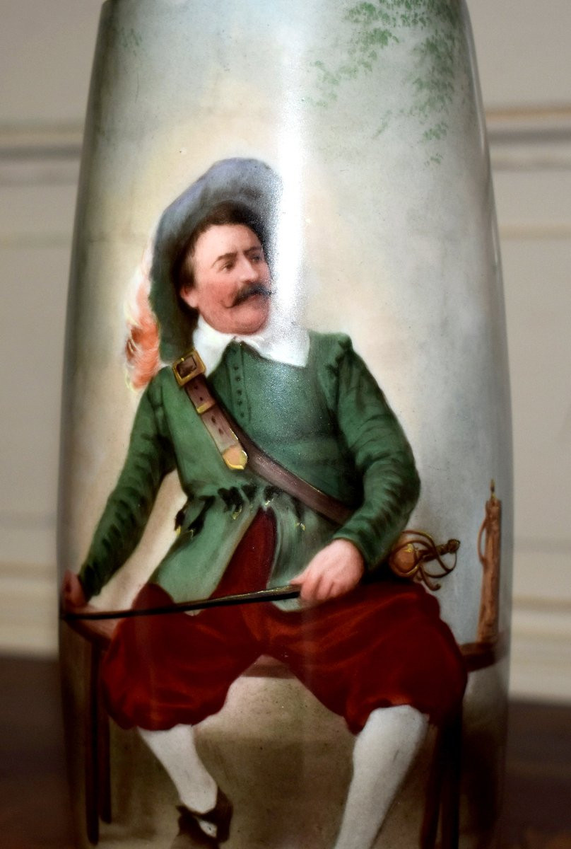 Mavaleix Limoges Porcelain Vase, With Hand-painted Decoration, Musketeer, Soldier, Character-photo-3
