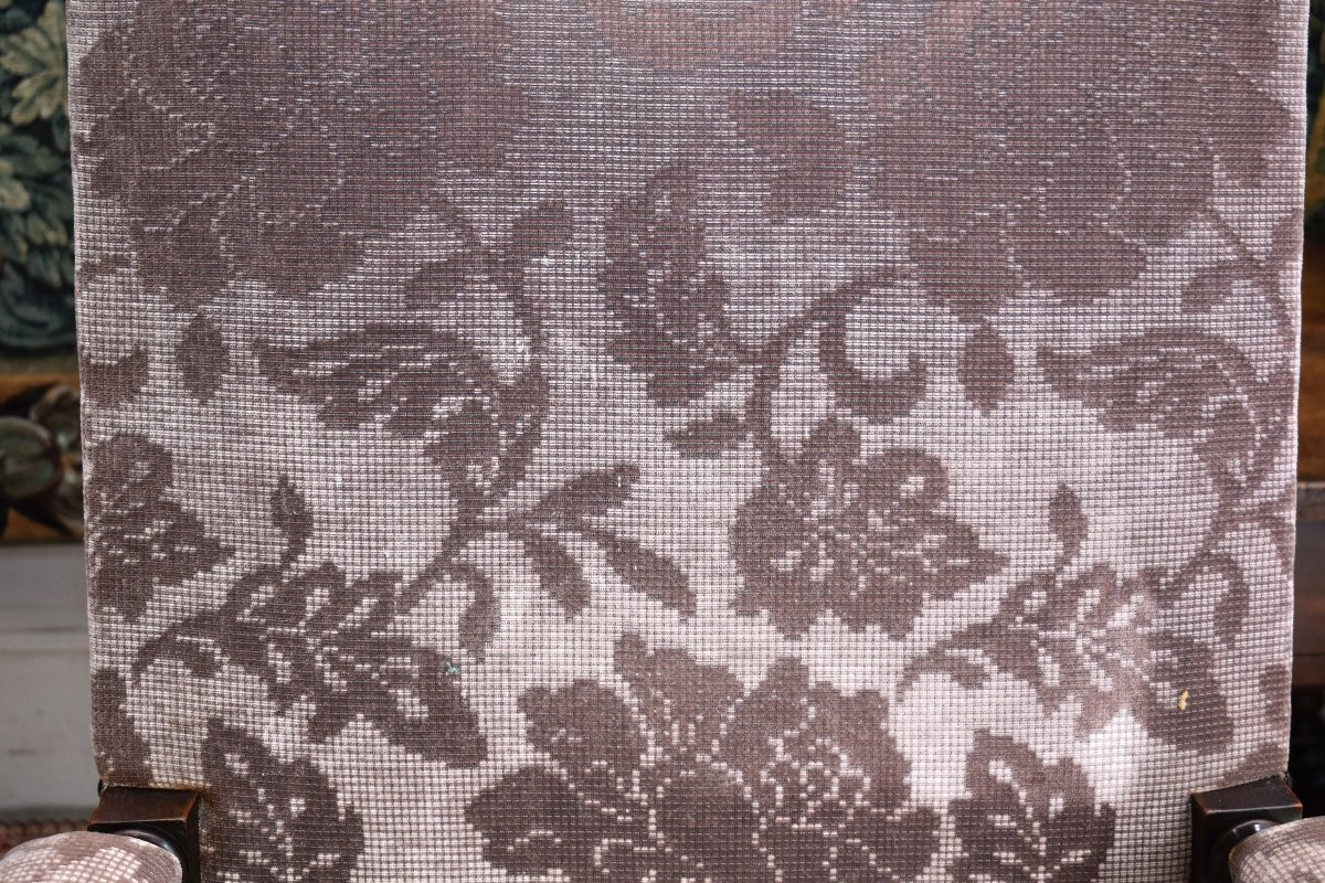 Paire de grands Fauteuils d' apparat de Style Renaissance,  Sièges  XIXe Tissu Velours, noyer-photo-7