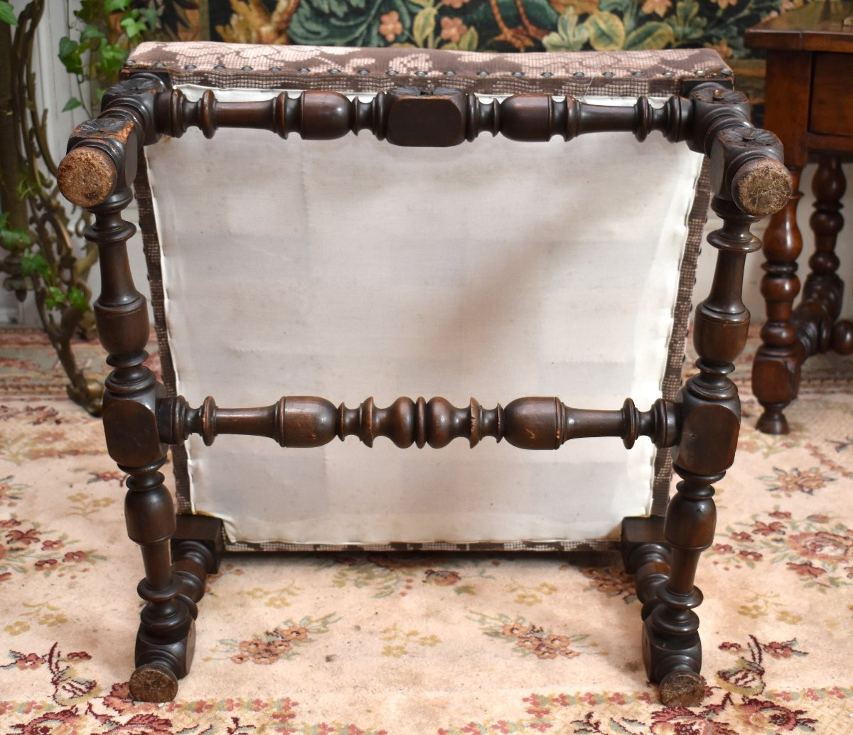 Paire de grands Fauteuils d' apparat de Style Renaissance,  Sièges  XIXe Tissu Velours, noyer-photo-8