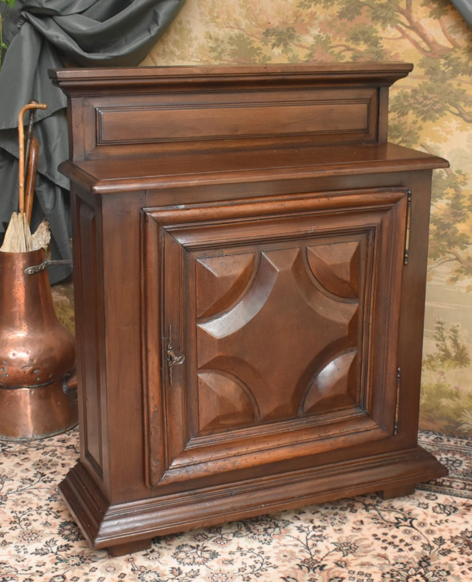 Louis XIII Style 1-door Sideboard In Solid Walnut With Diamond Tips,-photo-4