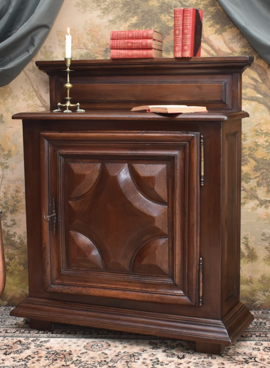 Louis XIII Style 1-door Sideboard In Solid Walnut With Diamond Tips,-photo-3