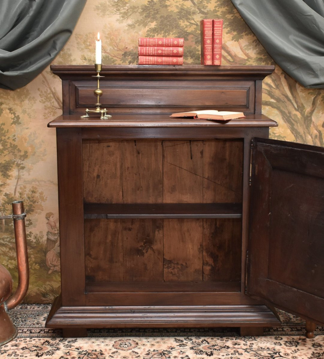 Louis XIII Style 1-door Sideboard In Solid Walnut With Diamond Tips,-photo-1