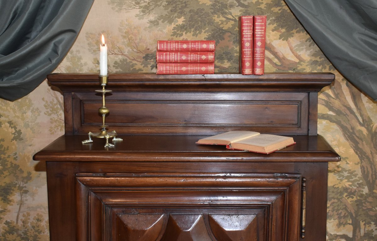Louis XIII Style 1-door Sideboard In Solid Walnut With Diamond Tips,-photo-2