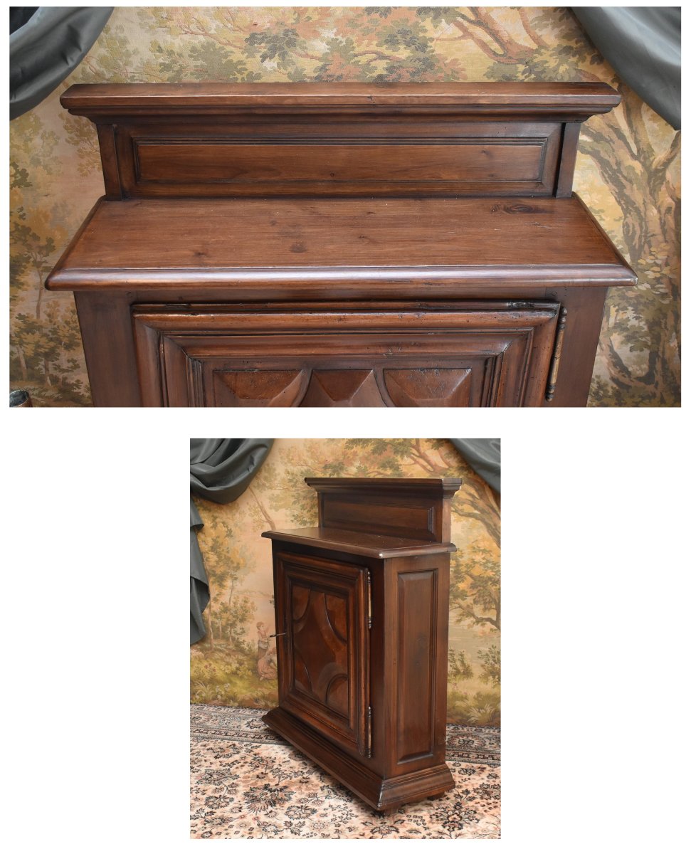 Louis XIII Style 1-door Sideboard In Solid Walnut With Diamond Tips,-photo-4
