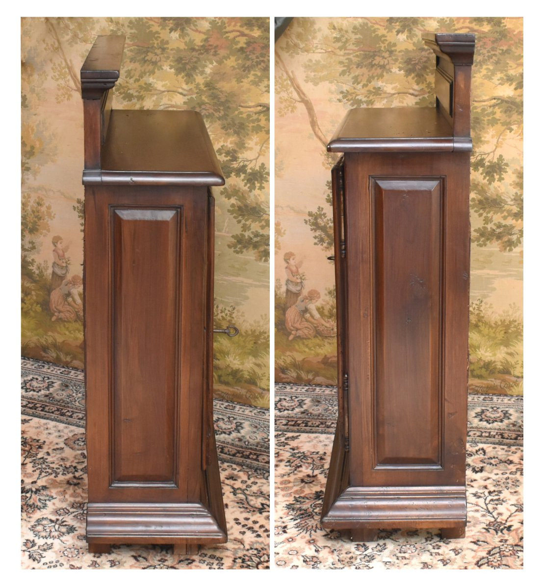 Louis XIII Style 1-door Sideboard In Solid Walnut With Diamond Tips,-photo-5