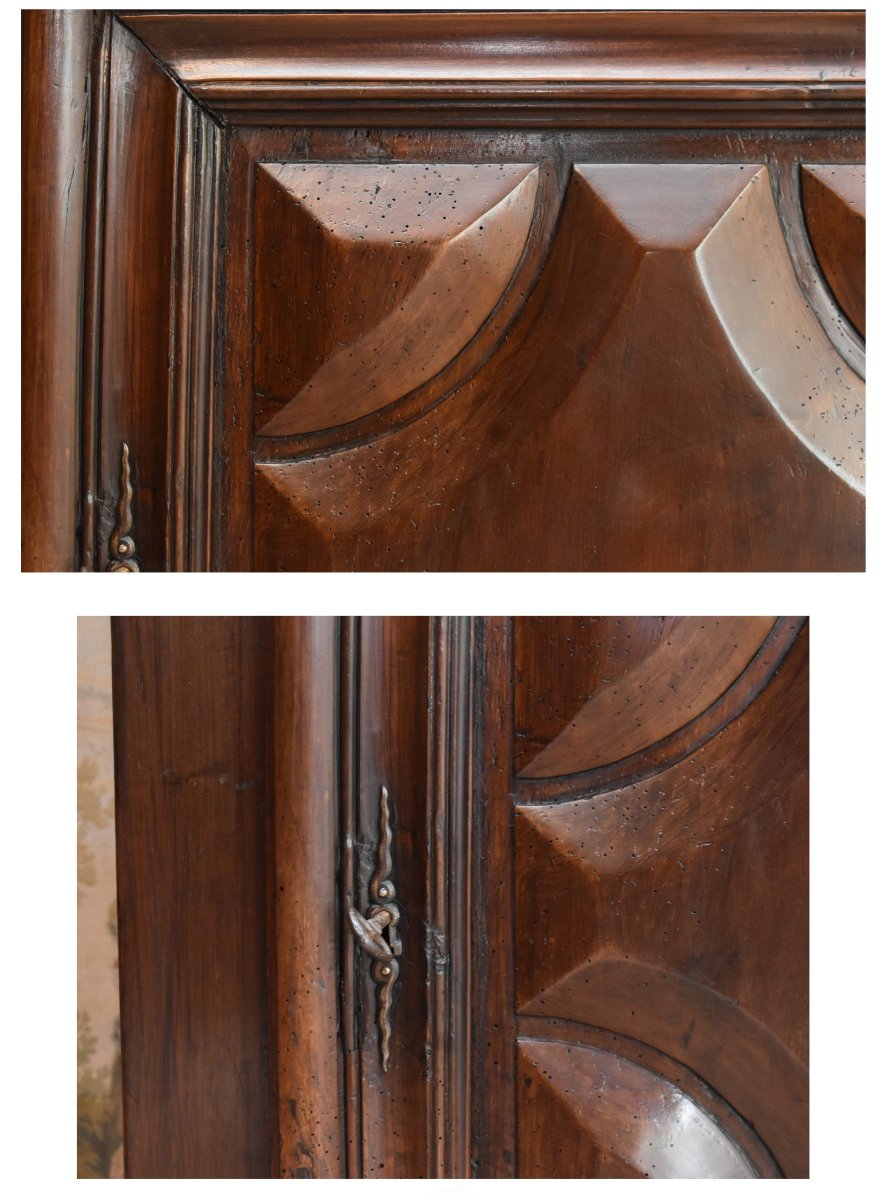Louis XIII Style 1-door Sideboard In Solid Walnut With Diamond Tips,-photo-7