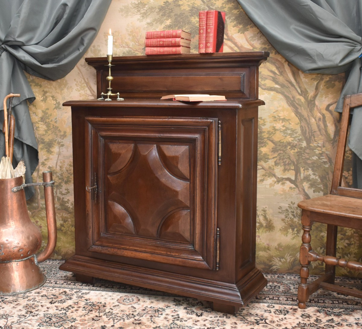 Louis XIII Style 1-door Sideboard In Solid Walnut With Diamond Tips,