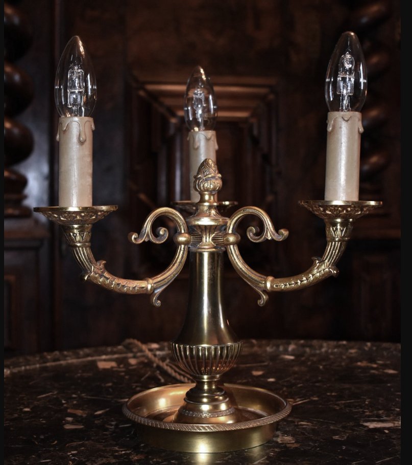 Bouillotte Bronze Lamp With Three Light Arms, Three-light Desk Lamp-photo-3