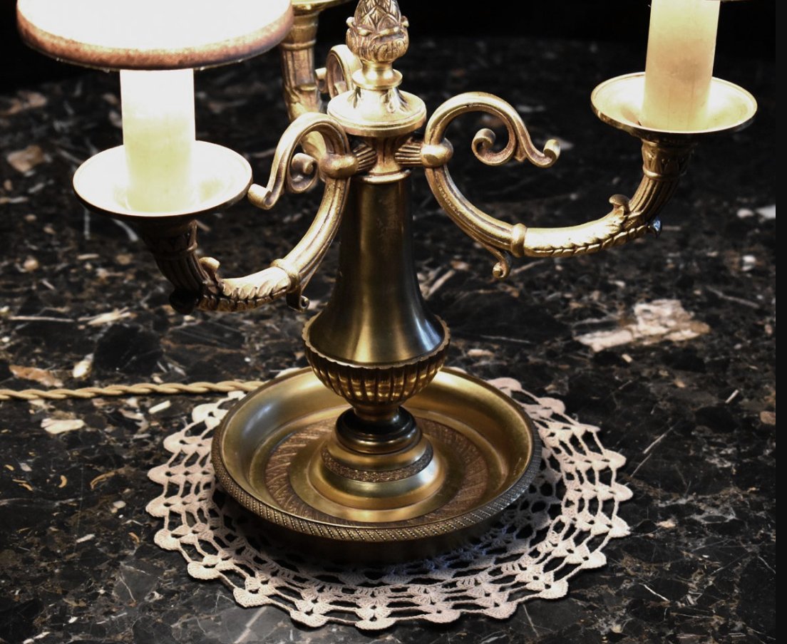 Bouillotte Bronze Lamp With Three Light Arms, Three-light Desk Lamp-photo-4
