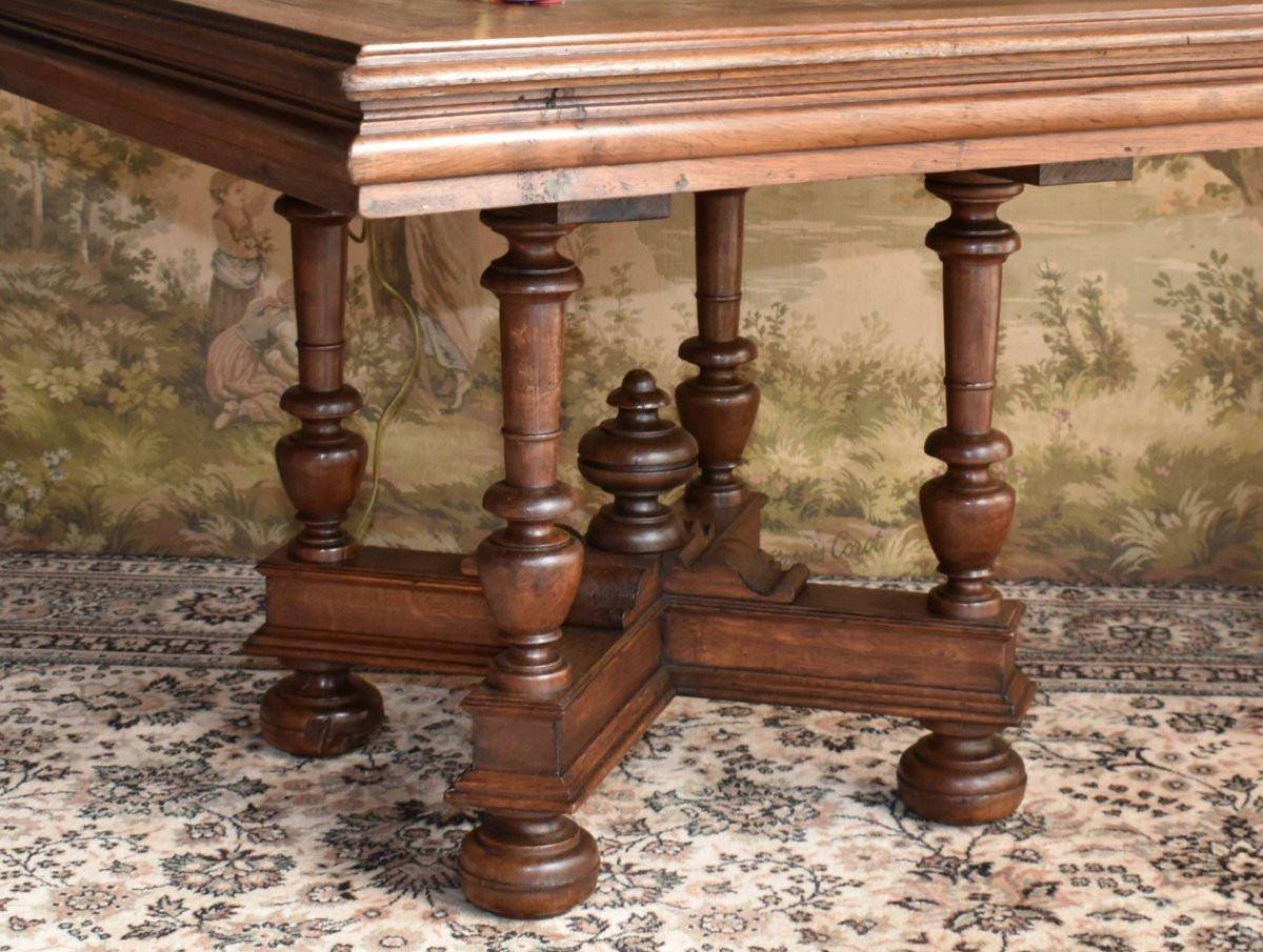 Table carrée de style Renaissance - Louis XIII en chêne et marqueterie,  guéridon, table à jeu -photo-4