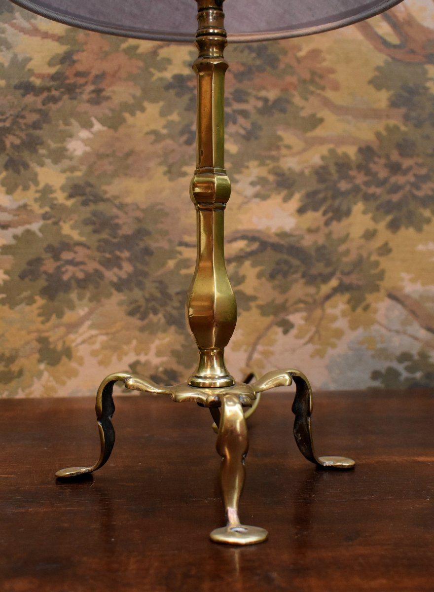 Pied De Lampe En Bronze , Fût Balustre, Piètement Tripode ,  style Renaissance  - Louis XIII-photo-1