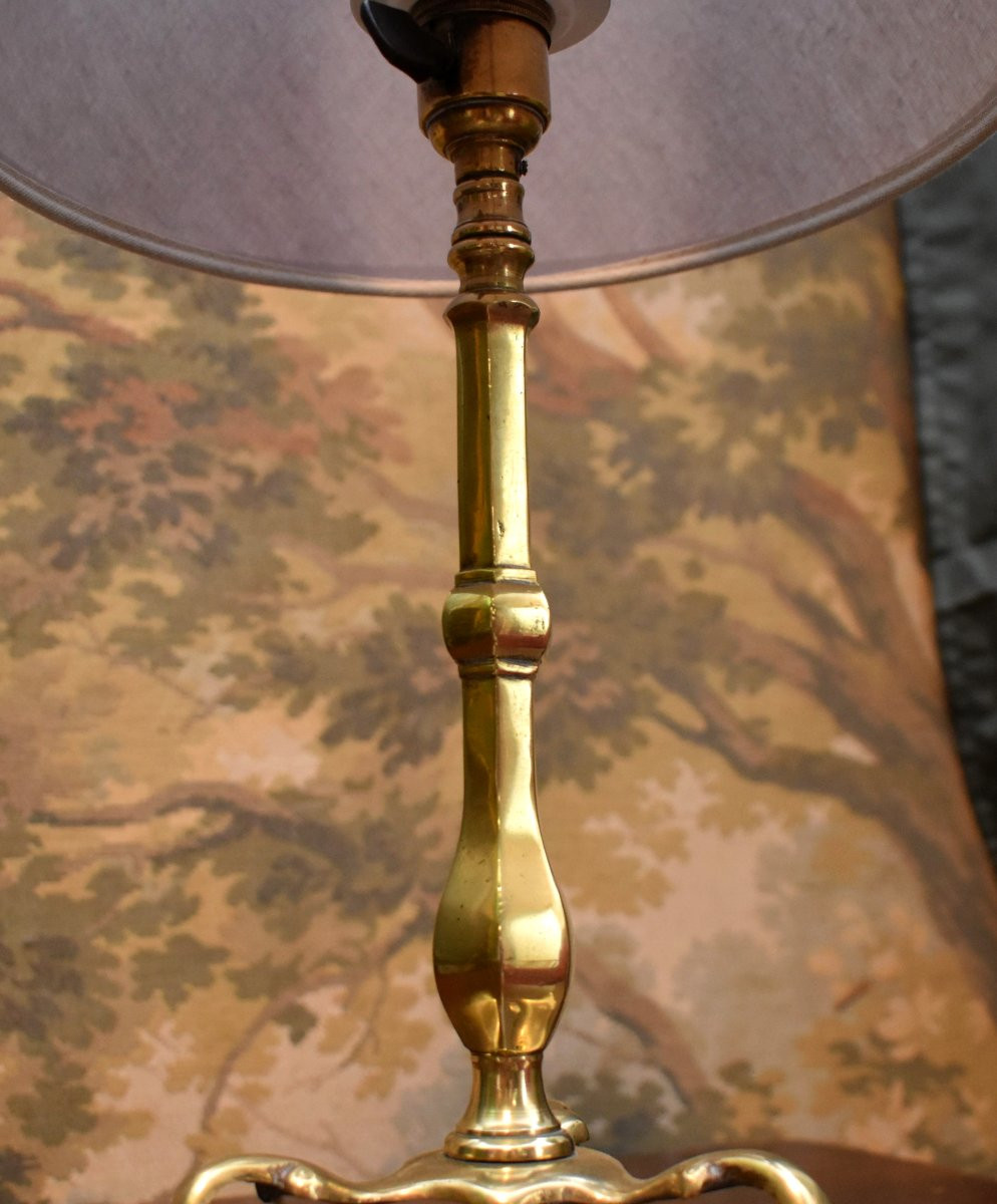 Pied De Lampe En Bronze , Fût Balustre, Piètement Tripode ,  style Renaissance  - Louis XIII-photo-2