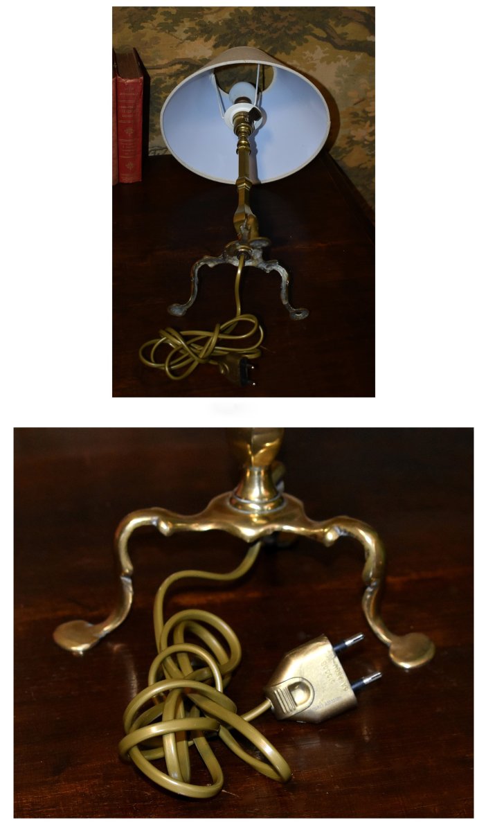 Pied De Lampe En Bronze , Fût Balustre, Piètement Tripode ,  style Renaissance  - Louis XIII-photo-6