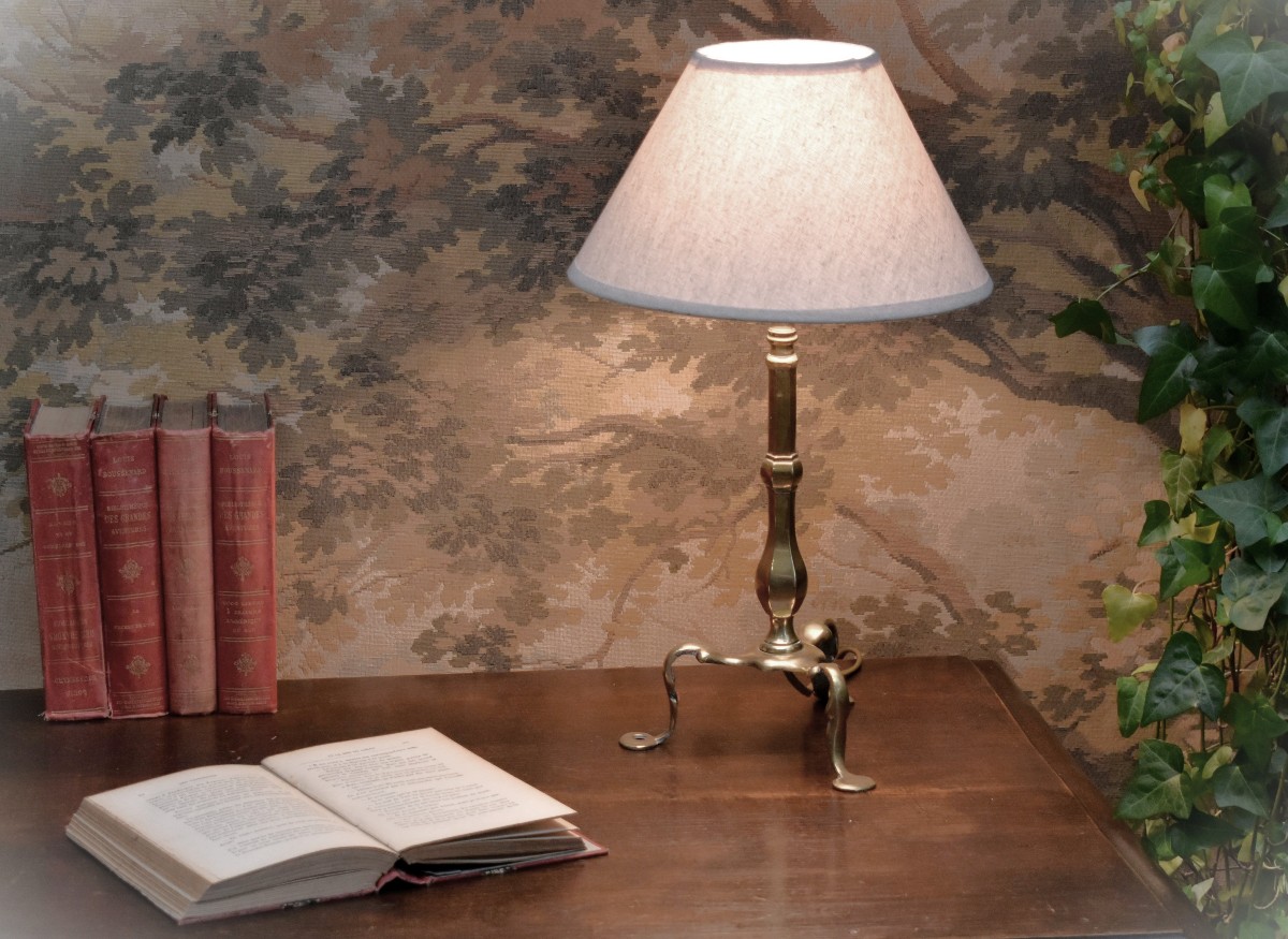 Pied De Lampe En Bronze , Fût Balustre, Piètement Tripode ,  style Renaissance  - Louis XIII