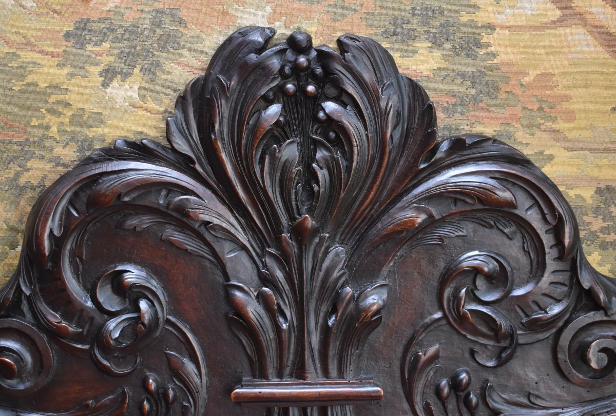 Carved Wood Panelling, Natural Wood Pediment With Foliage Decoration-photo-3