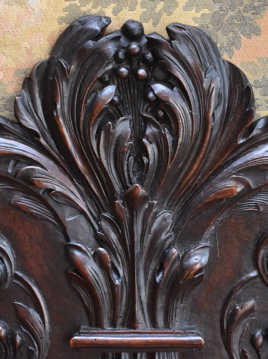 Carved Wood Panelling, Natural Wood Pediment With Foliage Decoration-photo-4