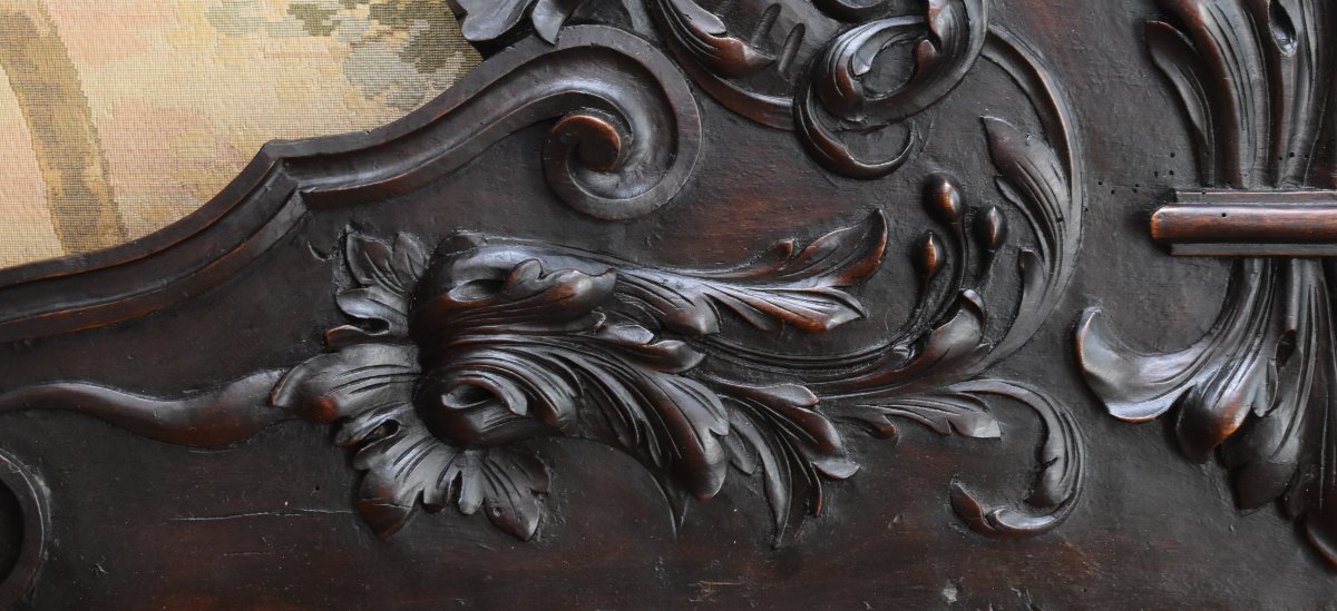 Carved Wood Panelling, Natural Wood Pediment With Foliage Decoration-photo-5