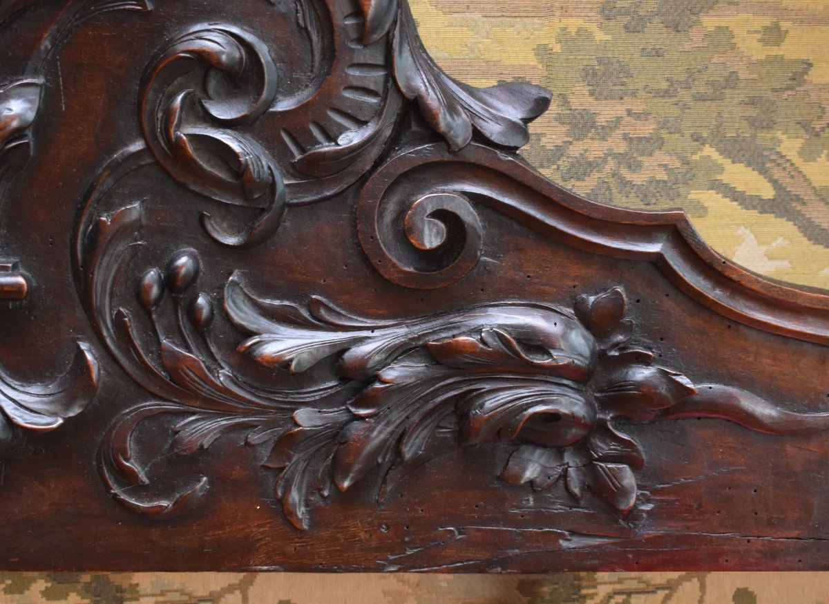 Carved Wood Panelling, Natural Wood Pediment With Foliage Decoration-photo-6