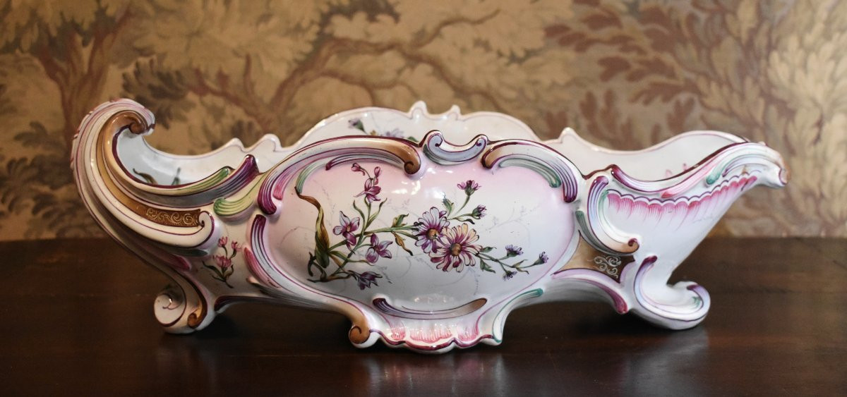 Grande Jardinière En Faïence, Coupe dans le goût de  Clamecy, Centre De Table décor rocaille -photo-3