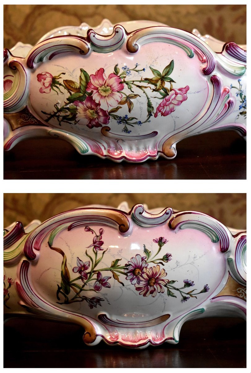 Grande Jardinière En Faïence, Coupe dans le goût de  Clamecy, Centre De Table décor rocaille -photo-1