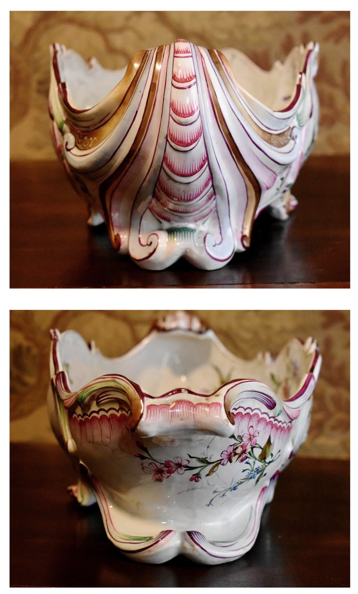 Grande Jardinière En Faïence, Coupe dans le goût de  Clamecy, Centre De Table décor rocaille -photo-2