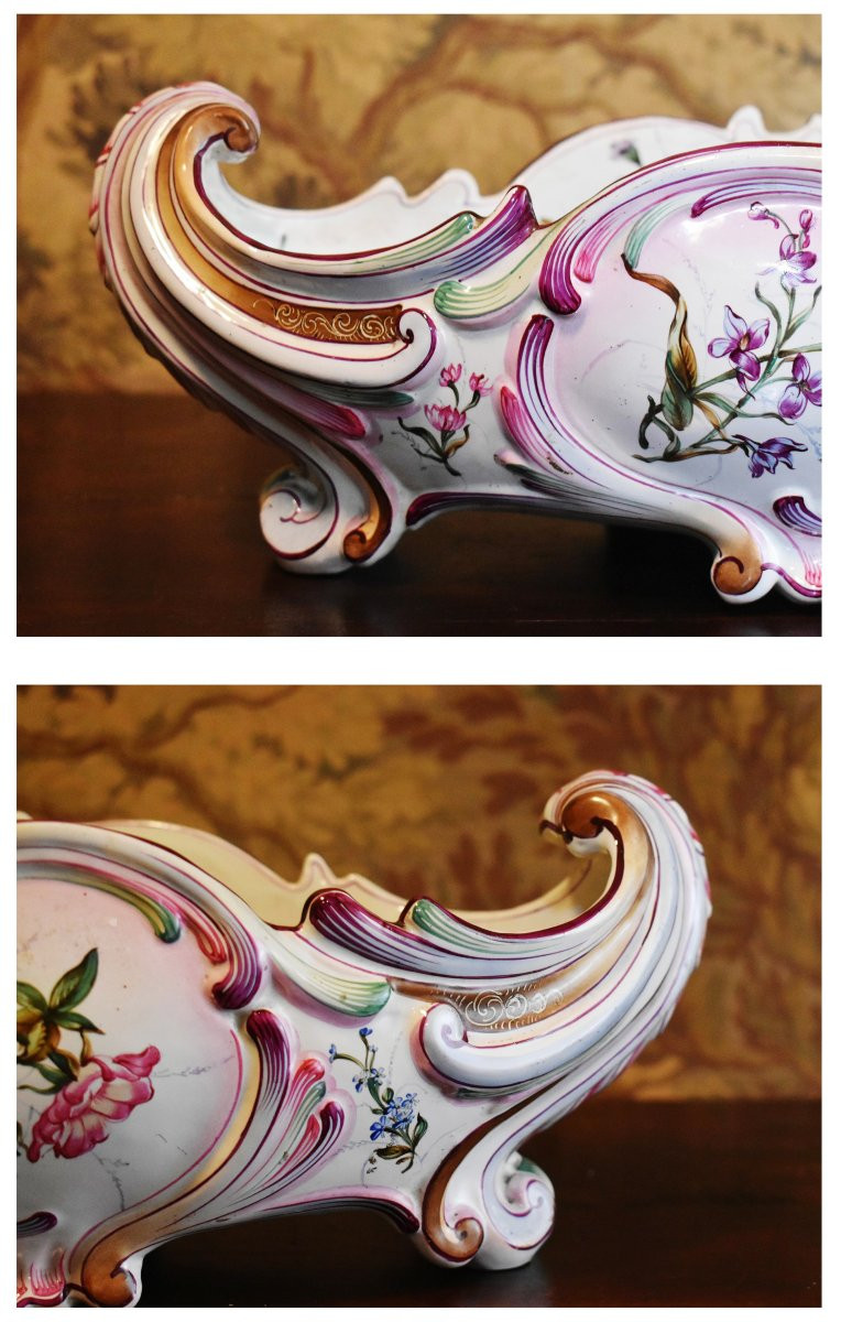 Grande Jardinière En Faïence, Coupe dans le goût de  Clamecy, Centre De Table décor rocaille -photo-3