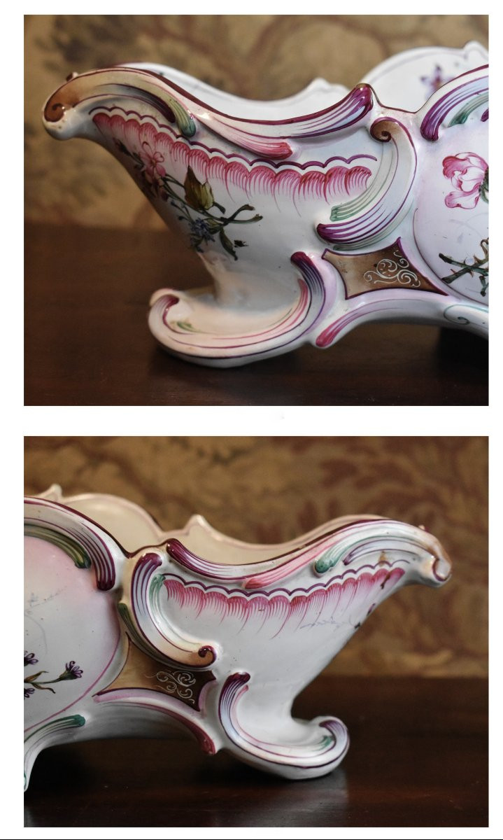 Grande Jardinière En Faïence, Coupe dans le goût de  Clamecy, Centre De Table décor rocaille -photo-4