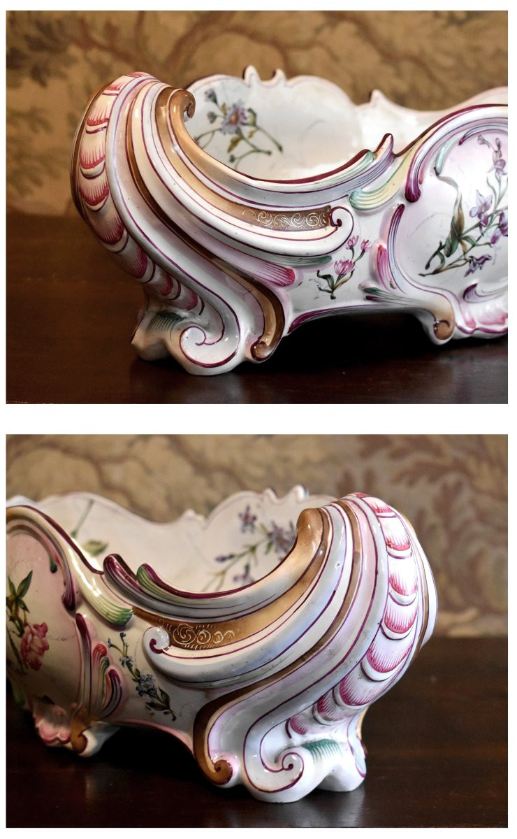 Grande Jardinière En Faïence, Coupe dans le goût de  Clamecy, Centre De Table décor rocaille -photo-5